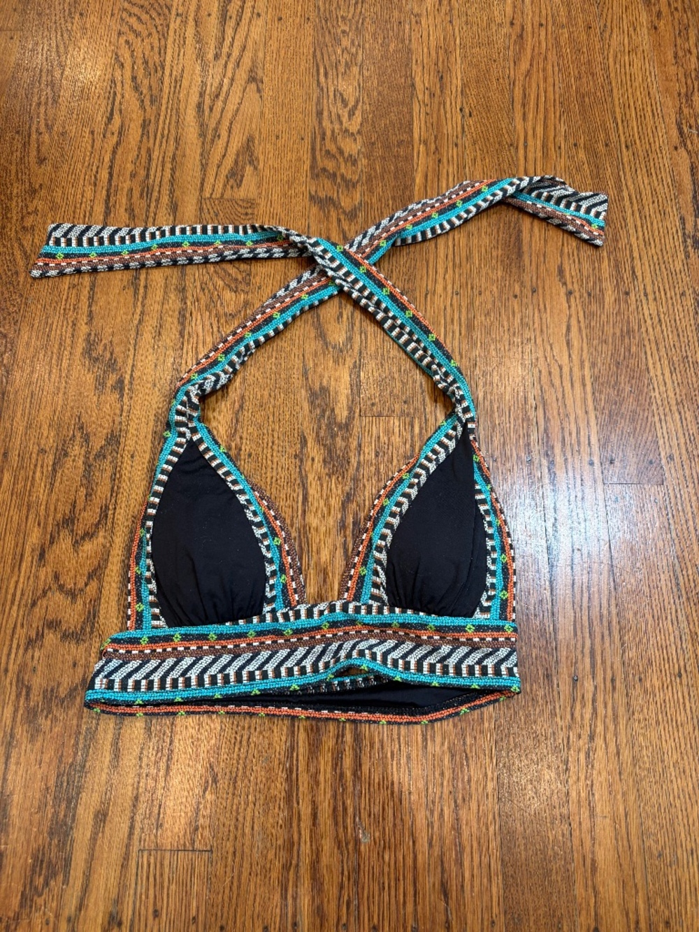 Nanette Lepore Bikini SwimTop | Small Black White Turquoise Bead Print